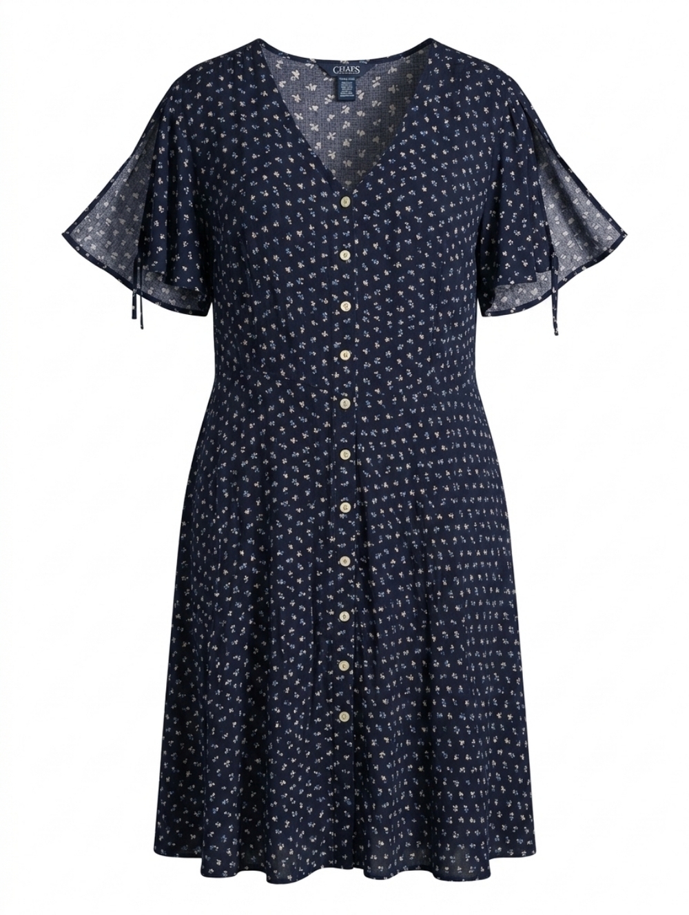 Chaps Dark Blue Floral Long Sleeve Dress